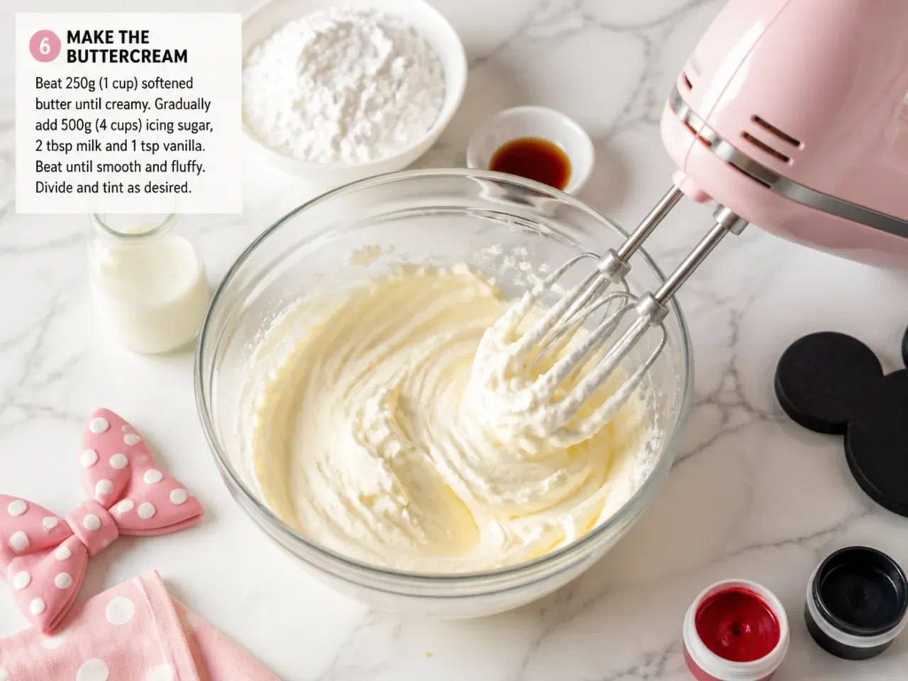 easy minnie mouse cake — step 6: make the buttercream