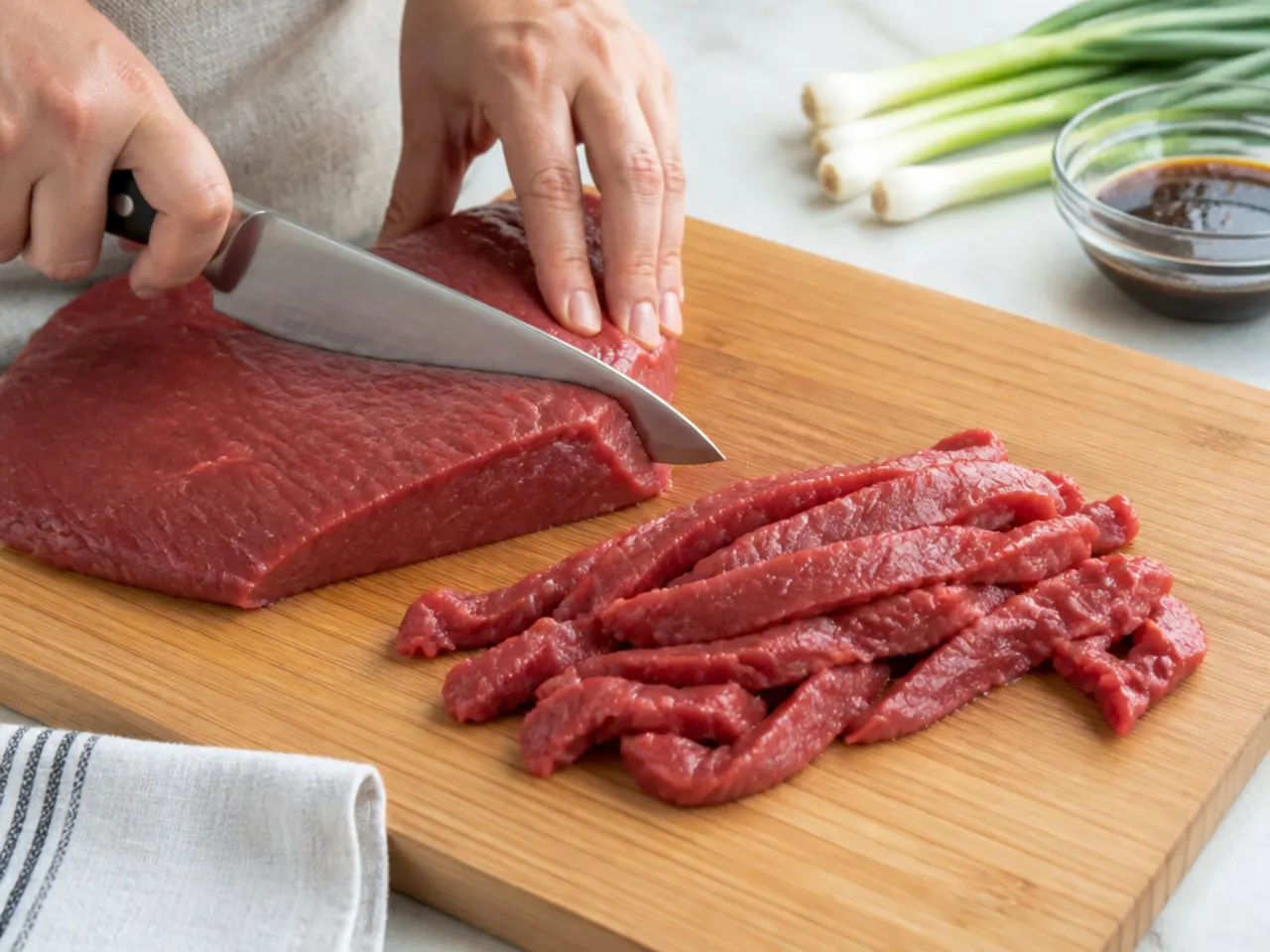easy mongolian beef — step 1: slice the beef