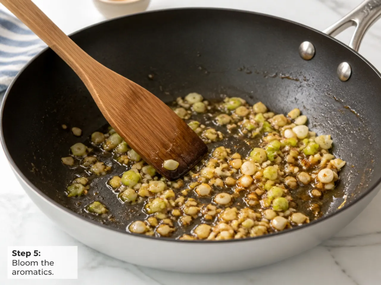 easy mongolian beef — step 5: bloom the aromatics