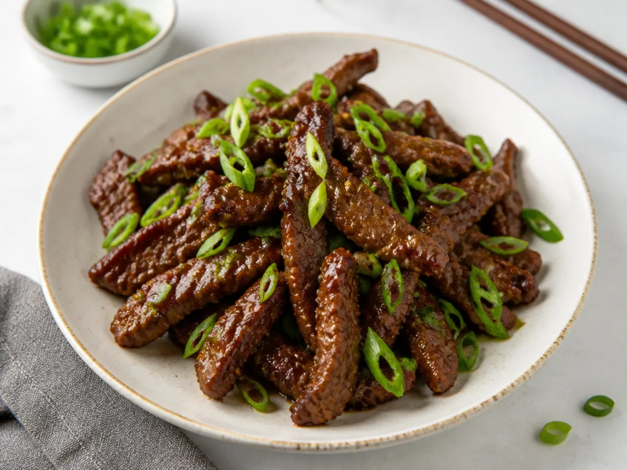 Air fryer easy Mongolian beef with crispy coated strips of steak