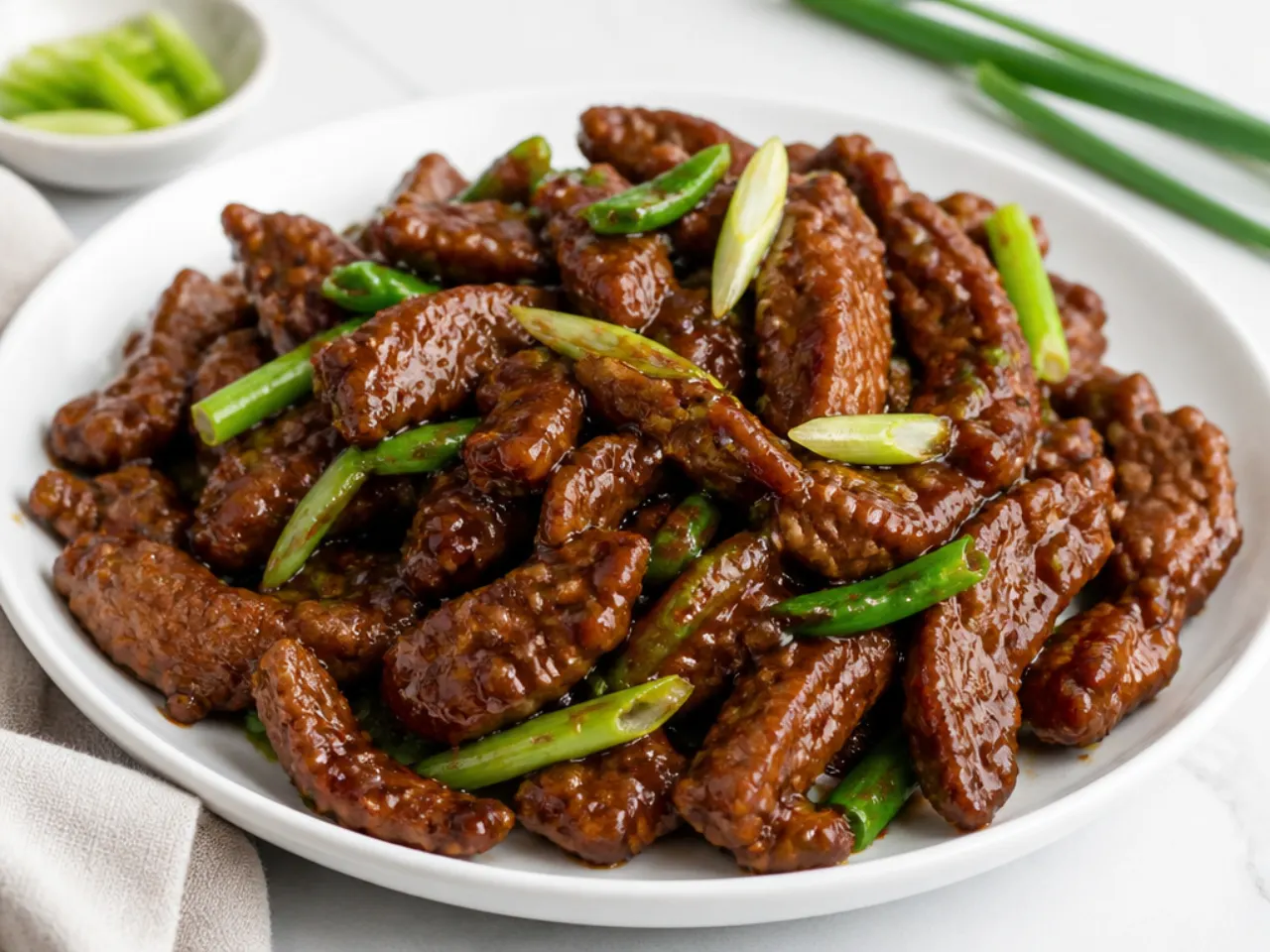 Extra crispy easy Mongolian beef recipe with double fried golden strips