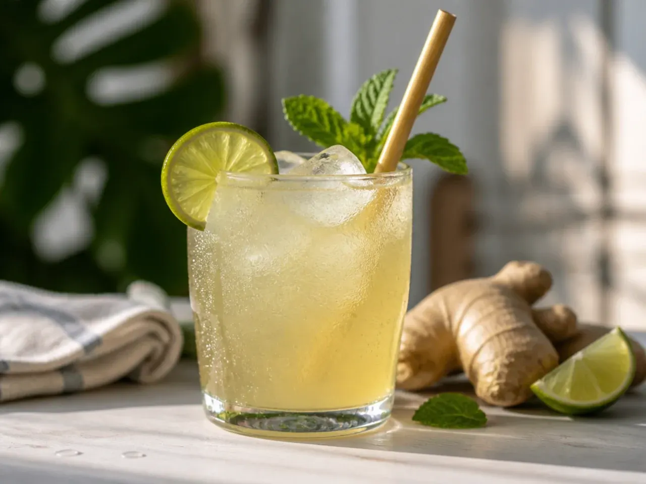 Refreshing virgin ginger mule in a copper mug with lime wheel