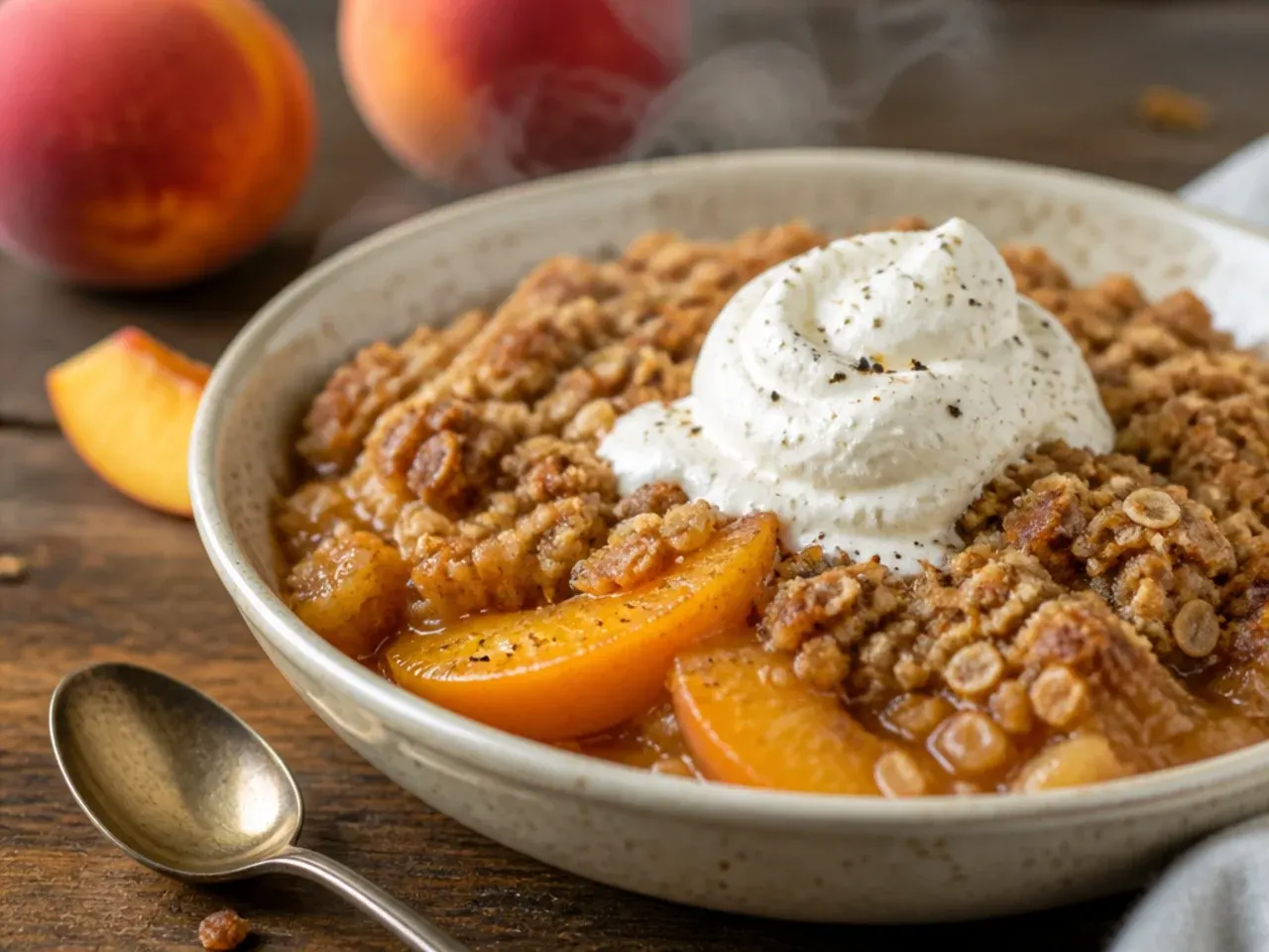 Ripe peaches being pressed to check for ripeness before making peach crisp