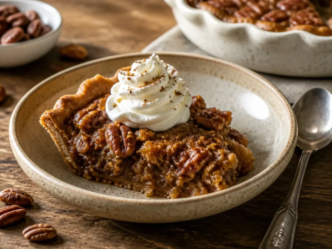 Wholemeal pastry pecan pie drizzled with honey before baking