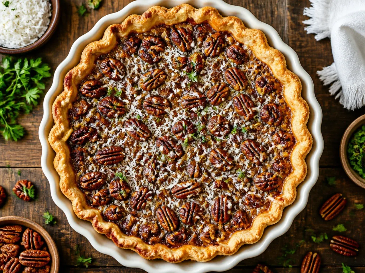 Budget-friendly pecan pie made with chopped pecans and a shop-bought pastry case