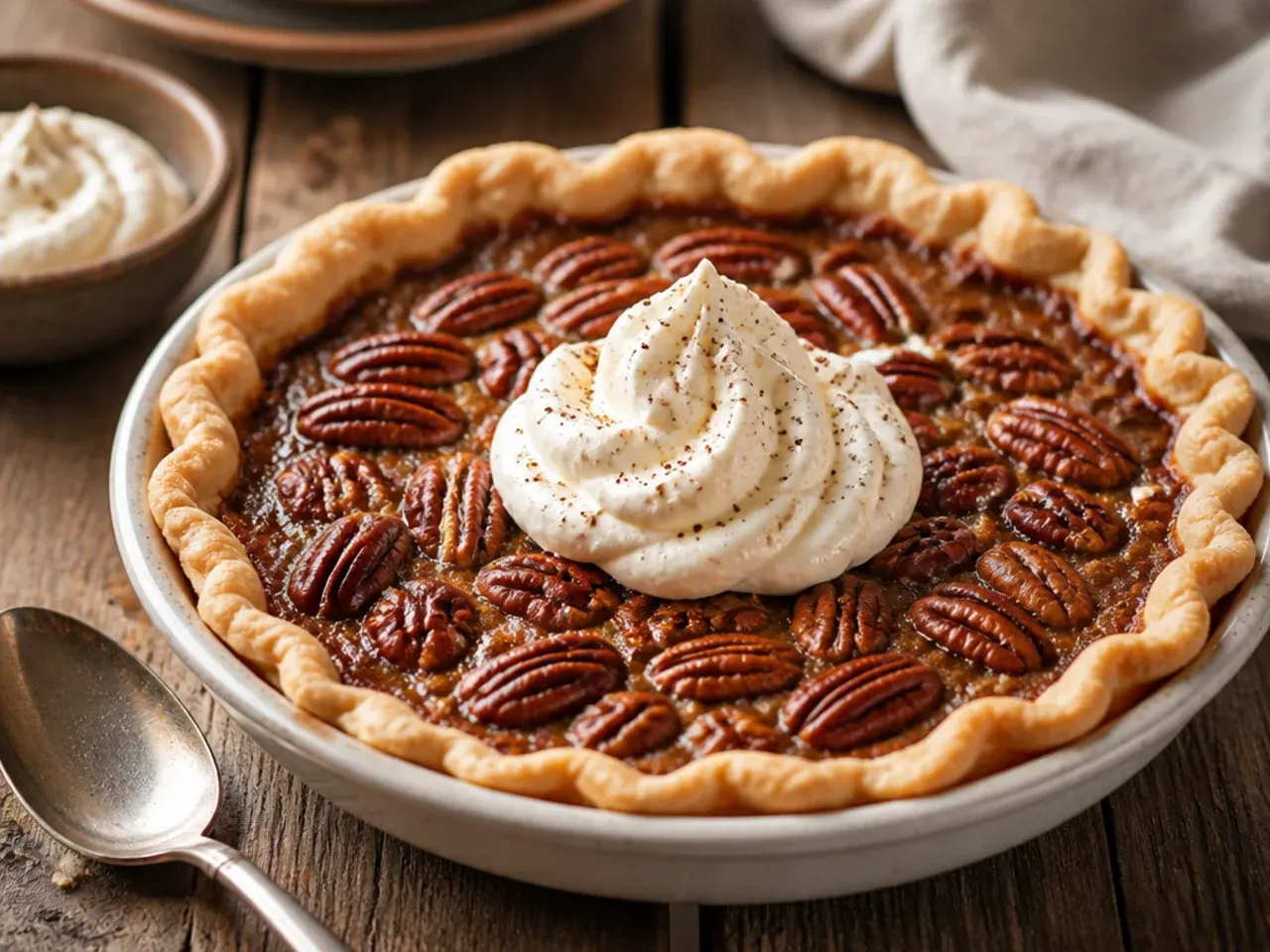 Dark, treacle-based pecan pie showing a deeper mahogany-coloured filling