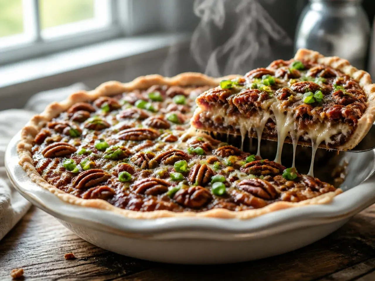 Three simple ingredients, golden syrup, eggs and pecans, for a stripped-back pecan pie