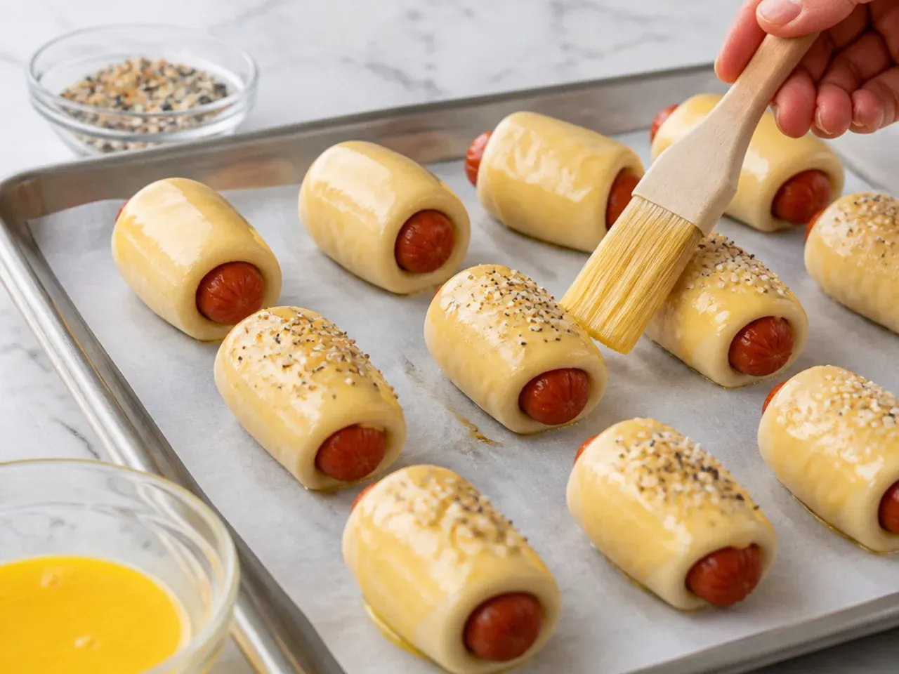 easy pigs in a blanket — step 5: egg wash and season