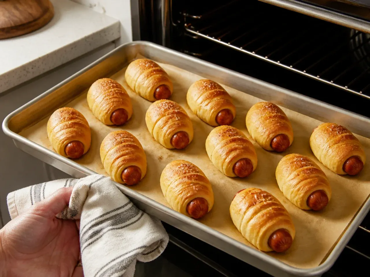 easy pigs in a blanket — step 6: bake until deep golden