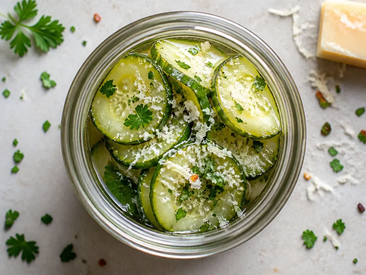Budget-friendly jars of sliced refrigerator pickles lined up
