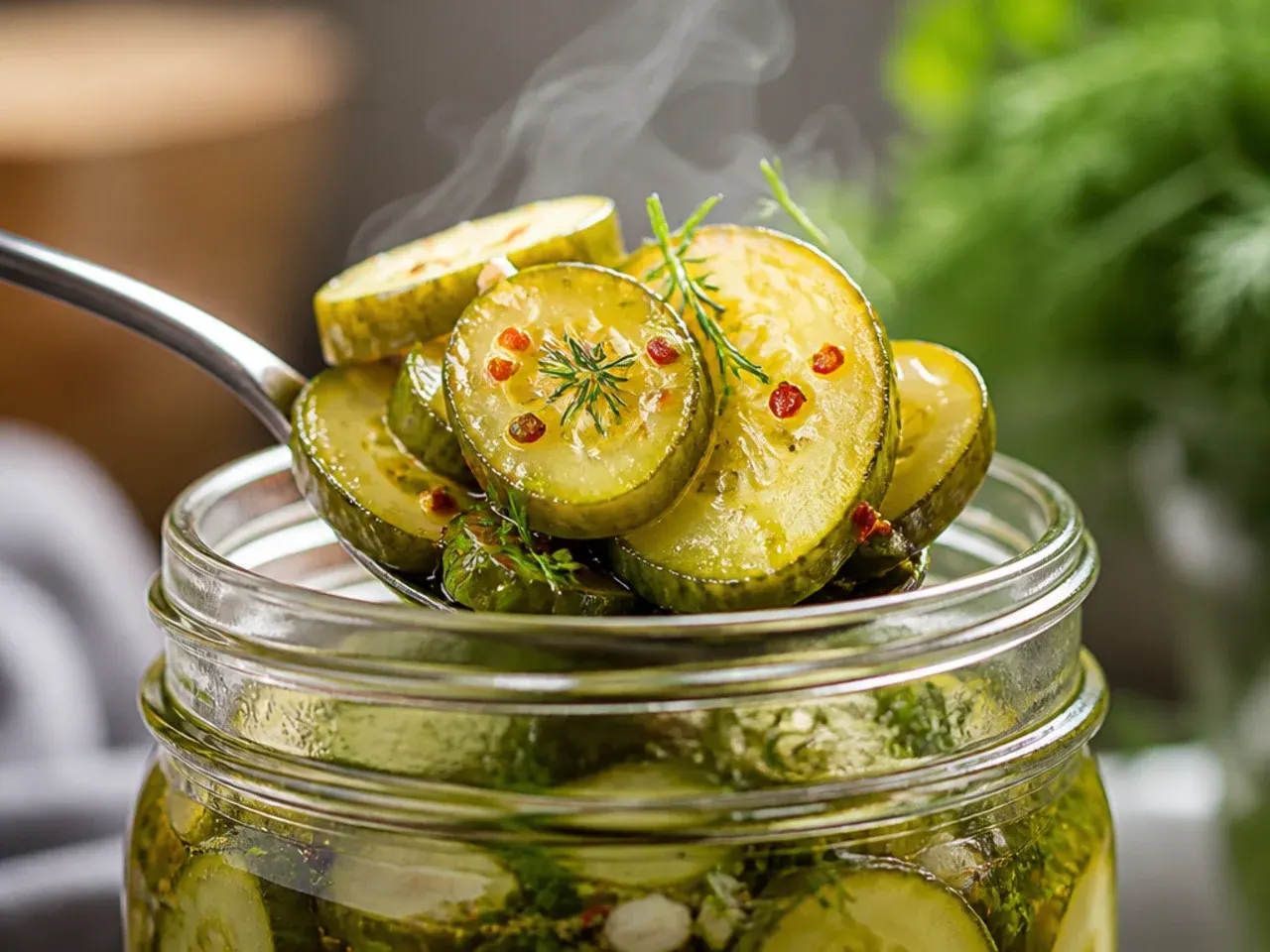 Whole rustic farmhouse dill pickles packed upright in a large jar