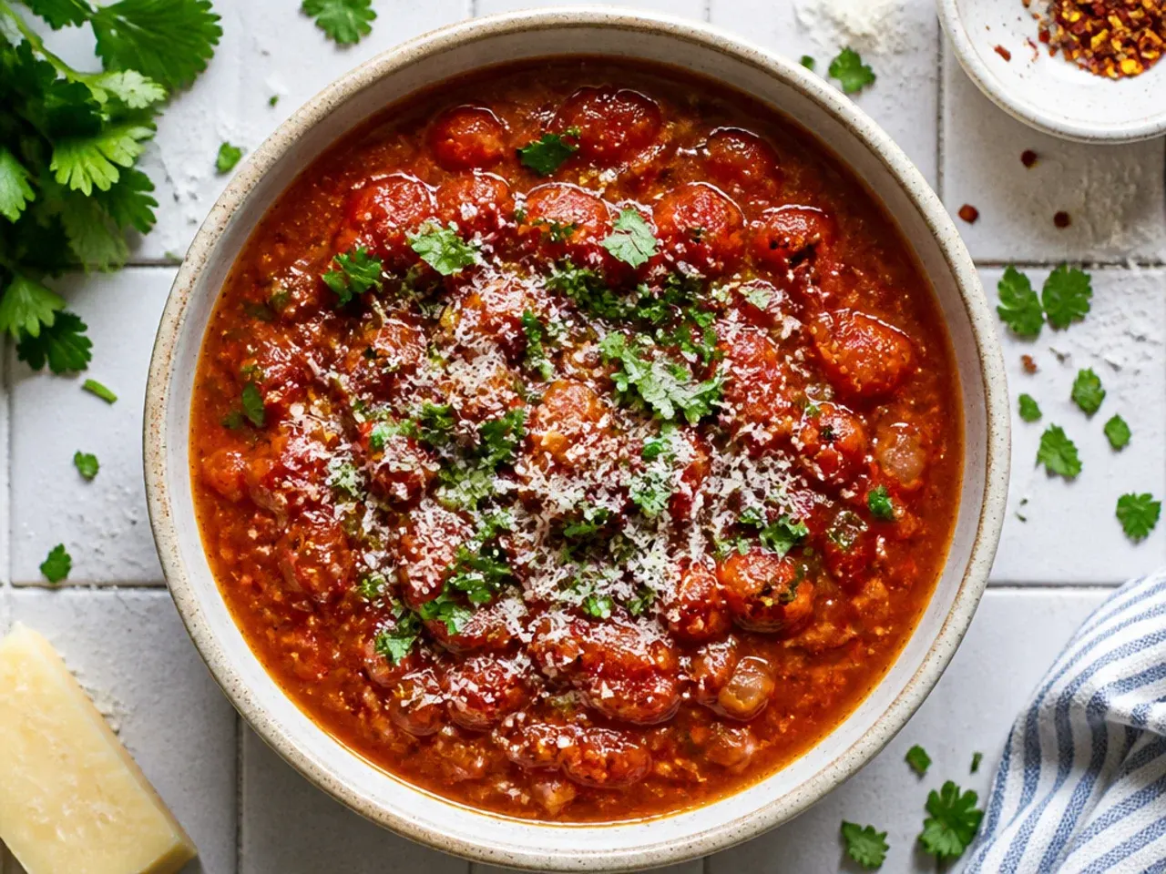 Tin of chopped tomatoes beside a saucepan of simmering budget salsa