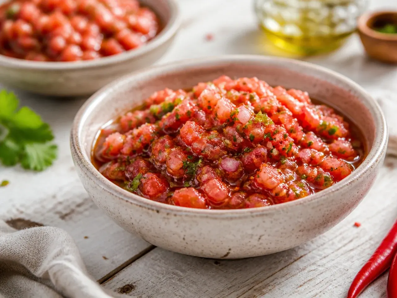 Food processor bowl full of freshly pulsed weeknight salsa