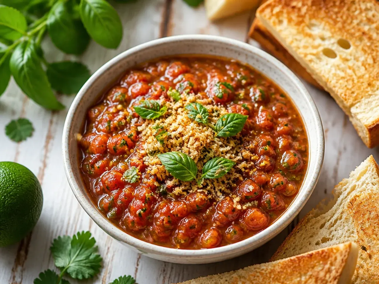 Deep reddish-brown smoky chipotle salsa in a rustic bowl with a chip dipped in