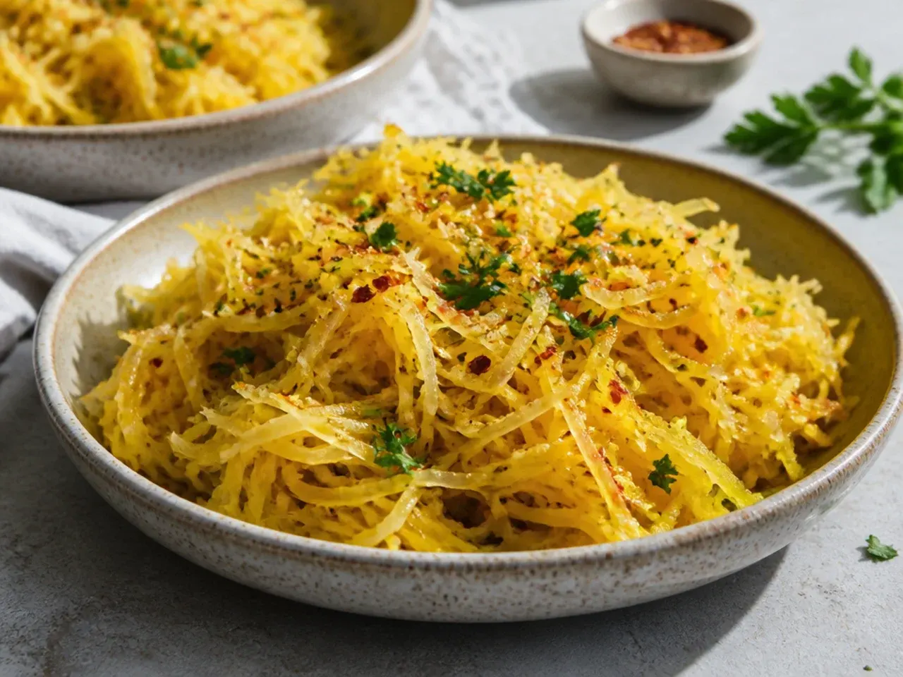 Plain oven-roasted spaghetti squash halves seasoned simply with oil, salt and pepper