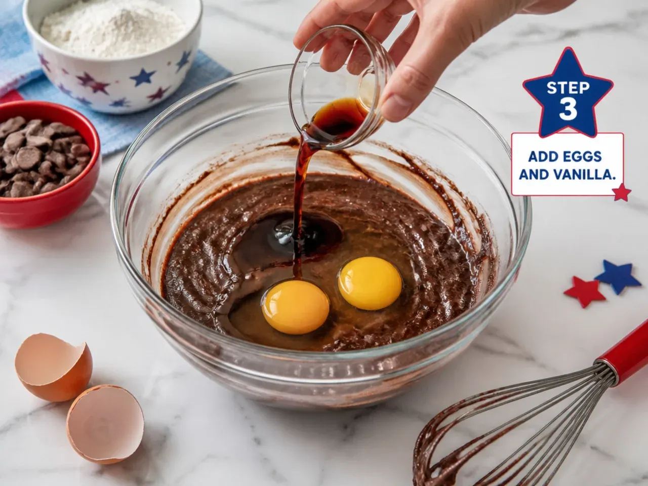 easy spiderman cake — step 3: add eggs and vanilla
