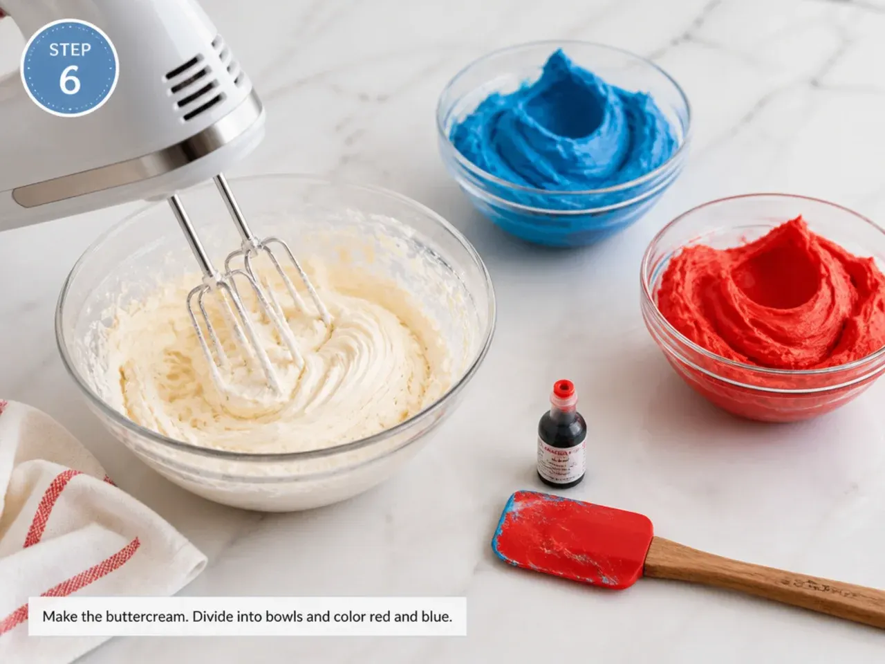 easy spiderman cake — step 6: make and colour the buttercream