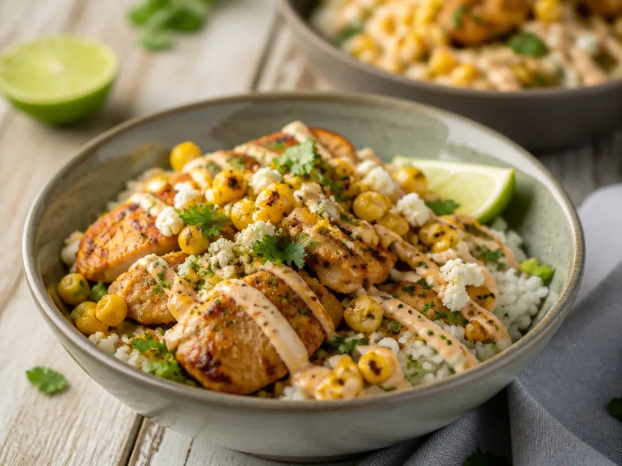 One skillet of street corn chicken and rice mixed together