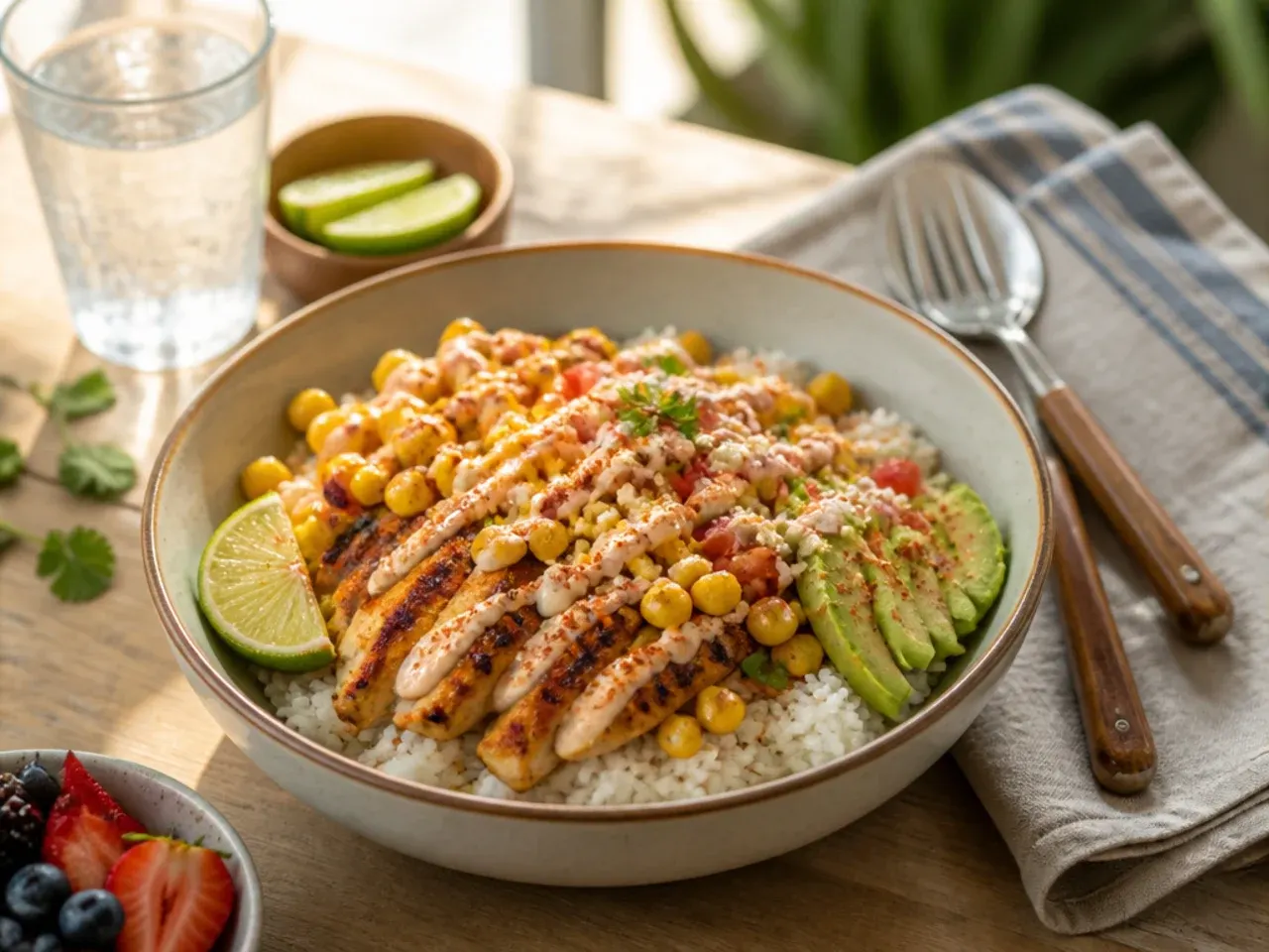 Mild street corn chicken bowl suitable for children