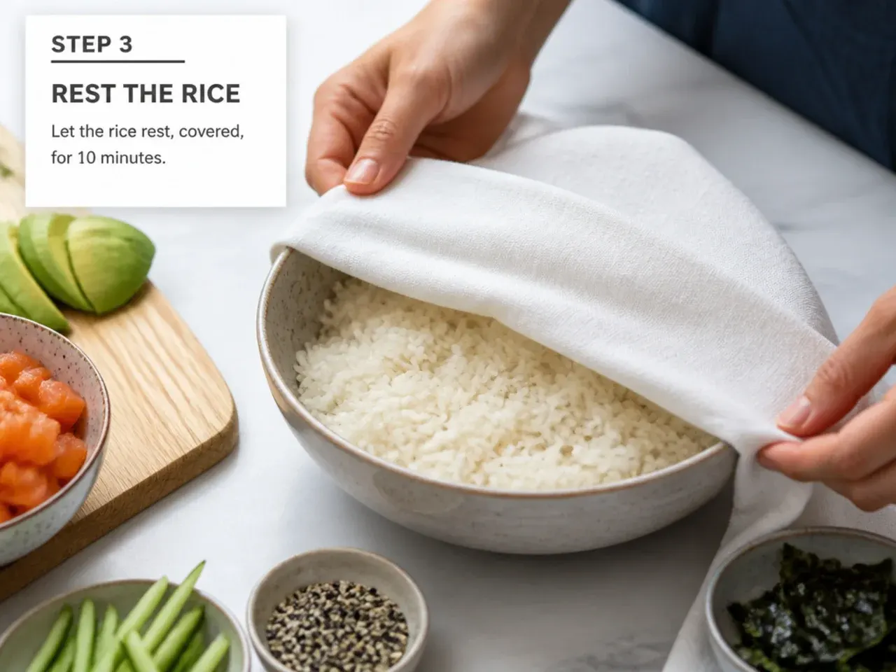 easy sushi bowl — step 3: rest the rice