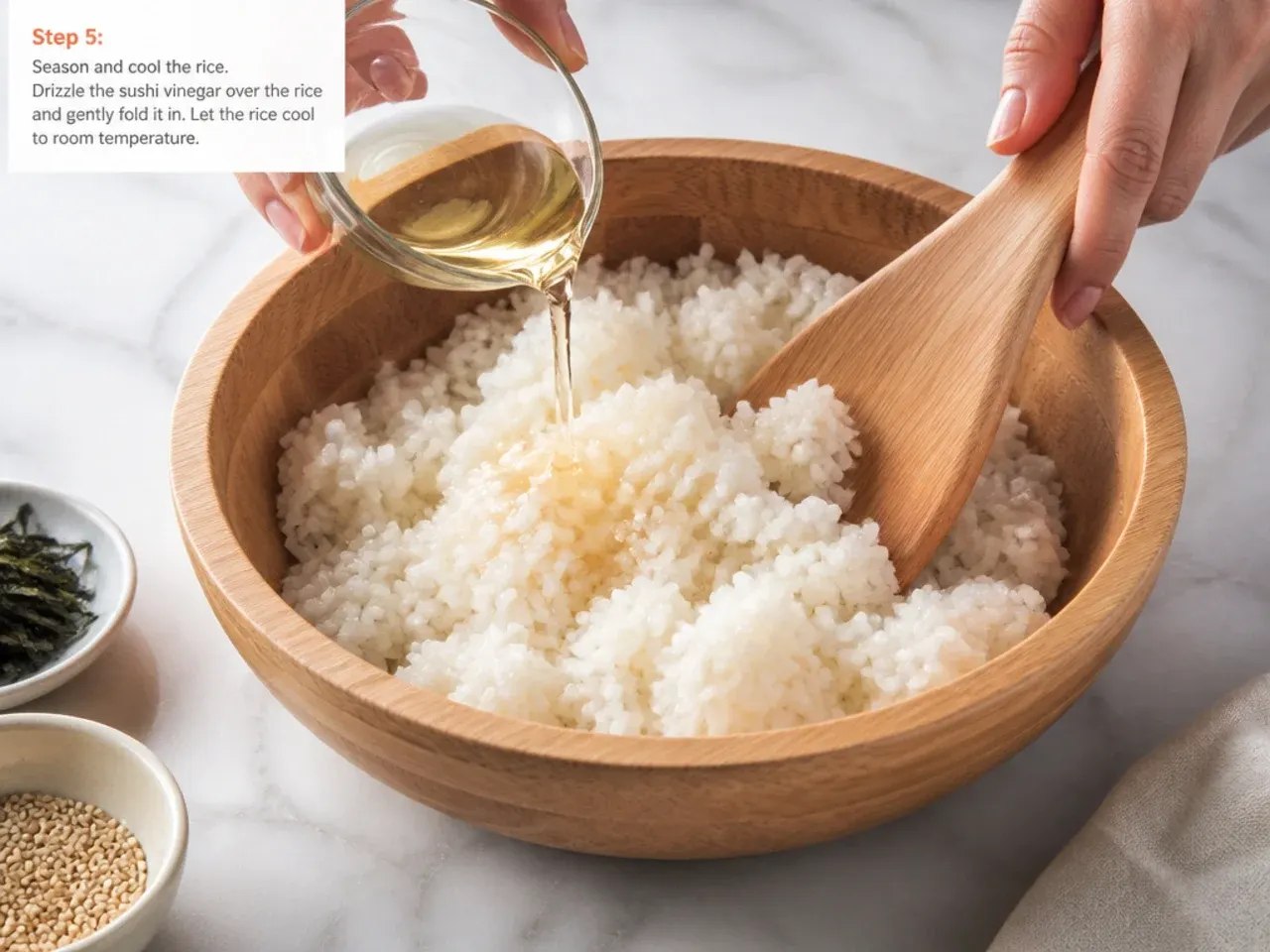 easy sushi bowl — step 5: season and cool the rice