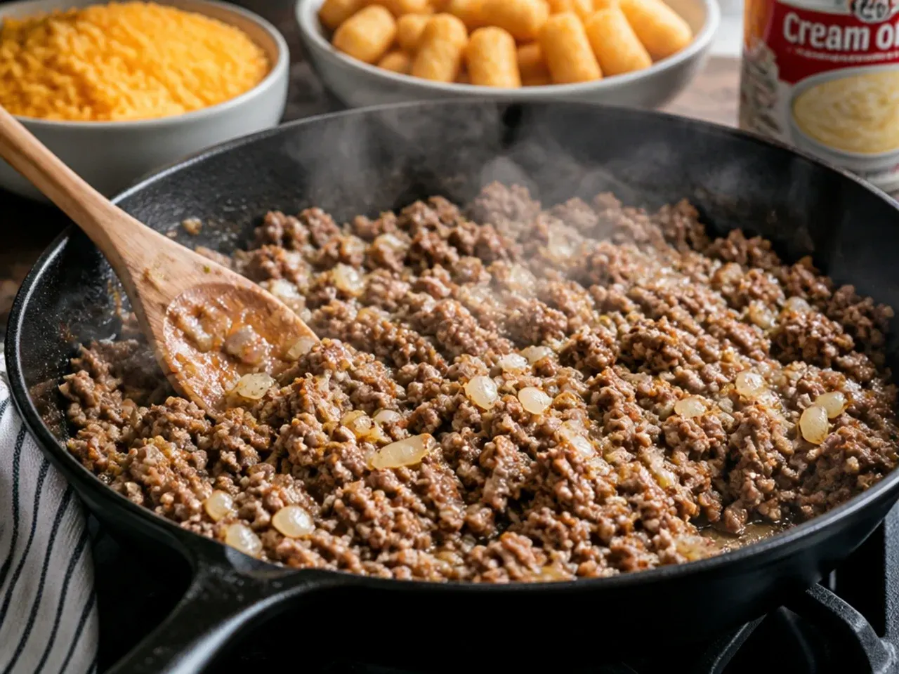 easy tater tot casserole recipe step 1