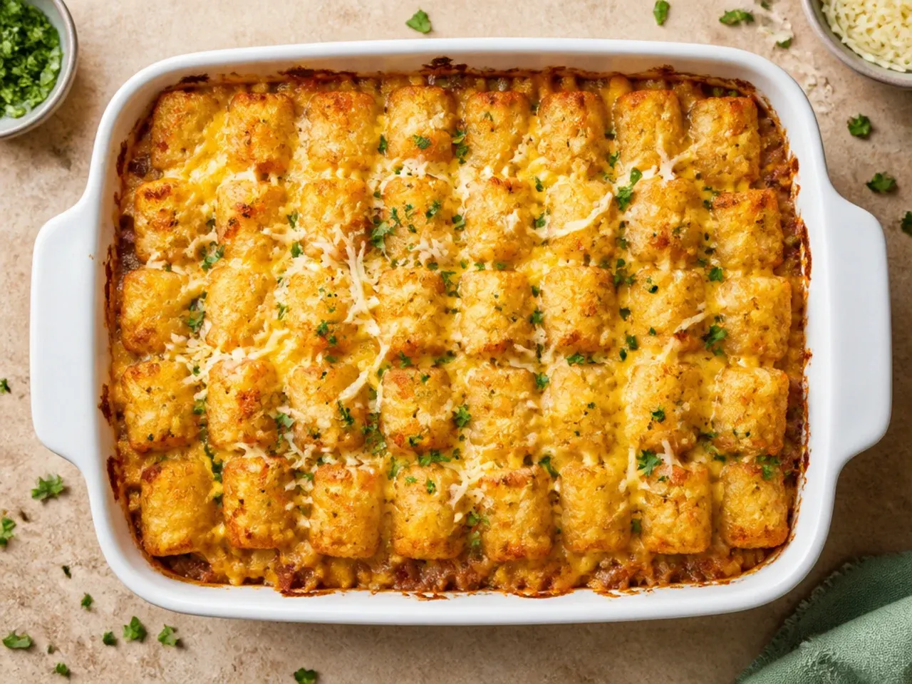 Budget-friendly tater tot casserole made with pantry staples