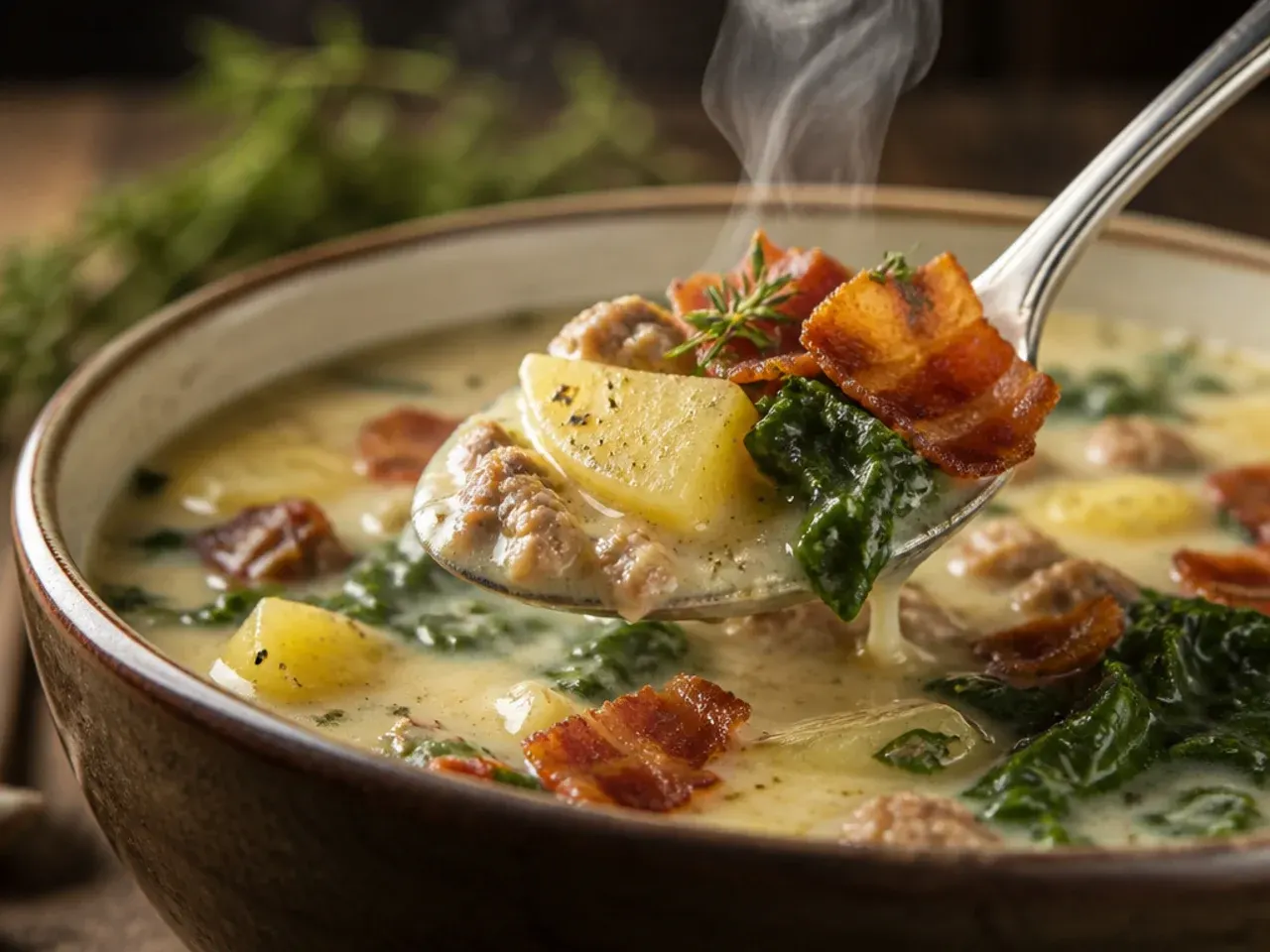 A small splash of white wine vinegar being added to finished soup