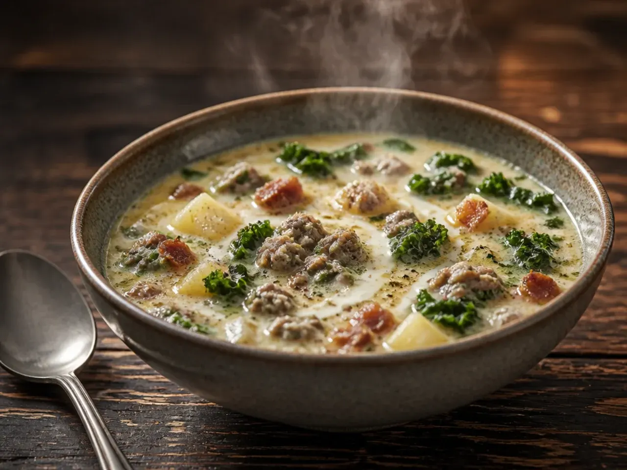 A spoon tasting soup directly from the pot before serving