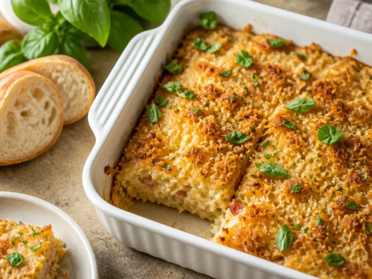 Individual slices of casserole wrapped in foil for the freezer