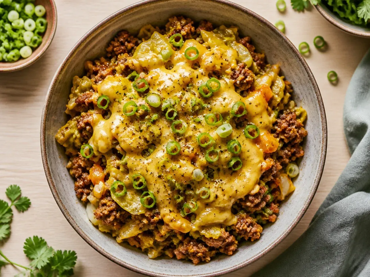 Budget-friendly egg roll bowl made with shredded whole cabbage