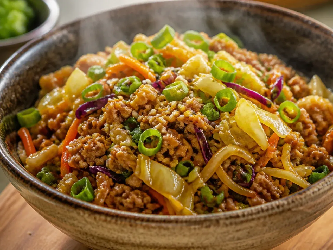 Simple turkey egg roll bowl with minimal garnish