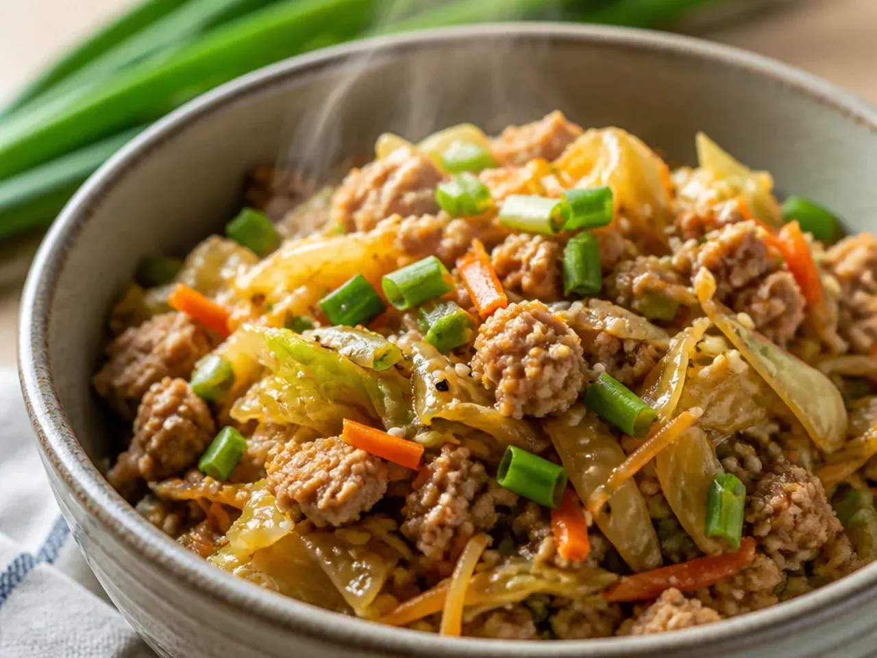Meal prep containers filled with egg roll in a bowl and rice