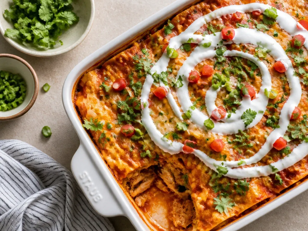Quick weeknight chicken enchilada casserole ready in under 30 minutes