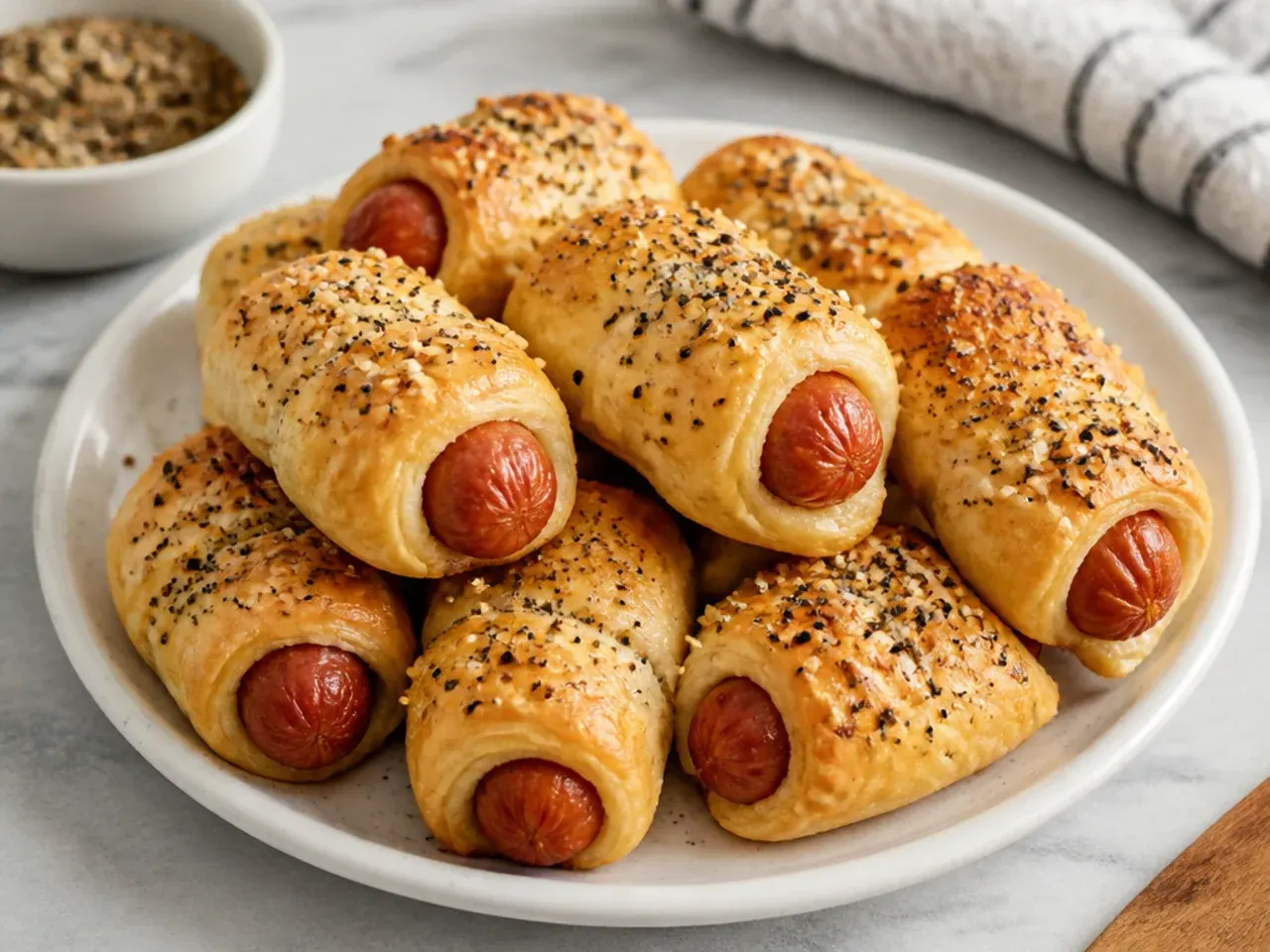Easy everything pigs in a blanket made with crescent dough and everything seasoning