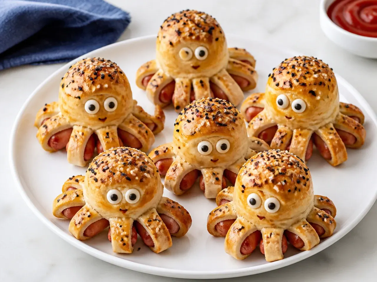 Whimsical octopus-shaped everything pigs in a blanket for a kids party