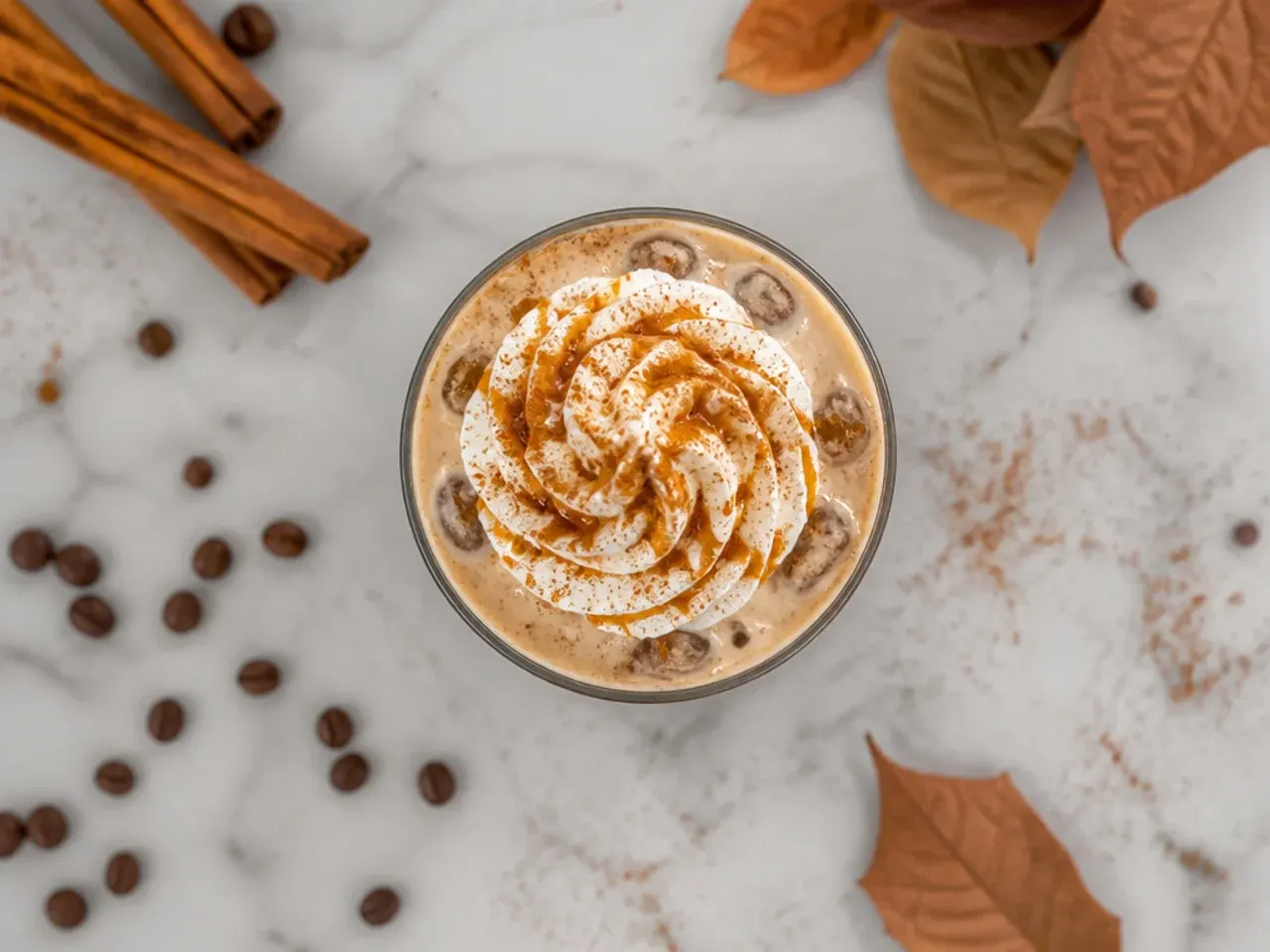 Quick cinnamon dolce latte with whipped cream and cinnamon sprinkle in a small mug
