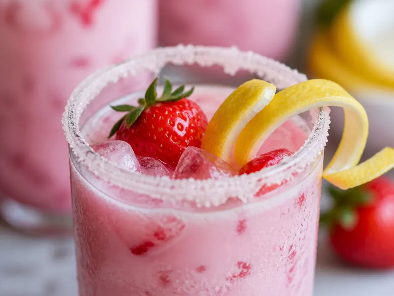 Copycat pink drink mocktail with coconut milk layered over strawberry hibiscus tea