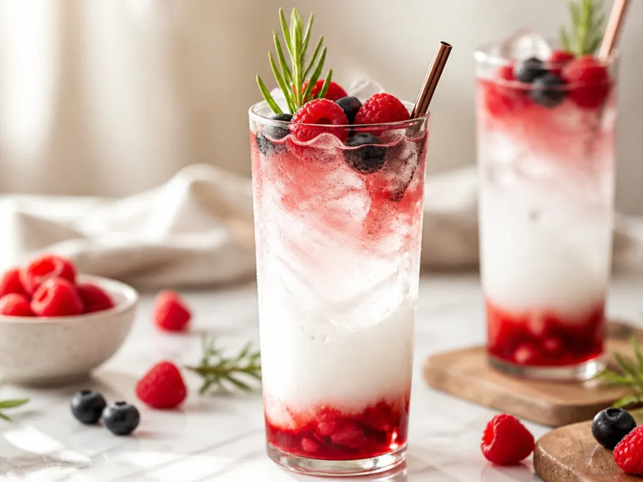 Copycat Italian cream soda with cream floating on top of a flavoured fizzy drink