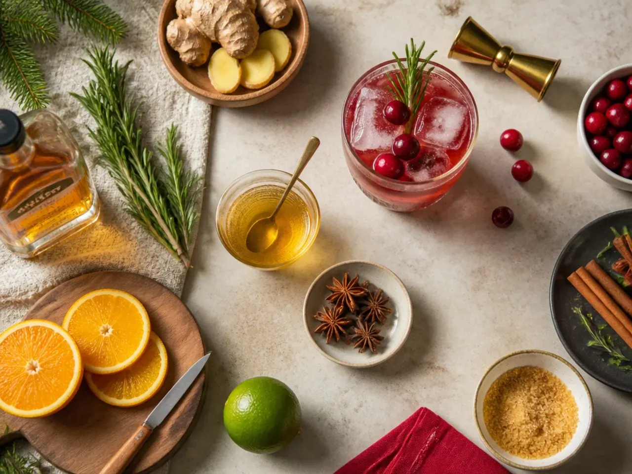 Close-up of a saucepan of mulled wine gently steaming with cinnamon sticks and orange slices