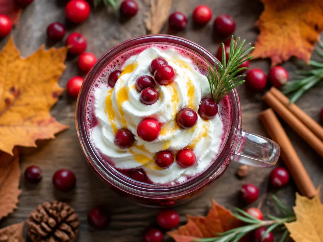 Champagne flute of easy cranberry mimosa with floating fresh cranberries