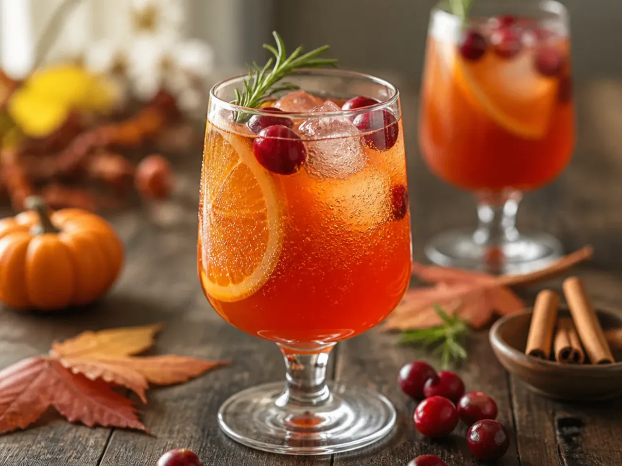 Copycat autumn spice mocktail in a tall glass with an apple slice and cinnamon stick garnish
