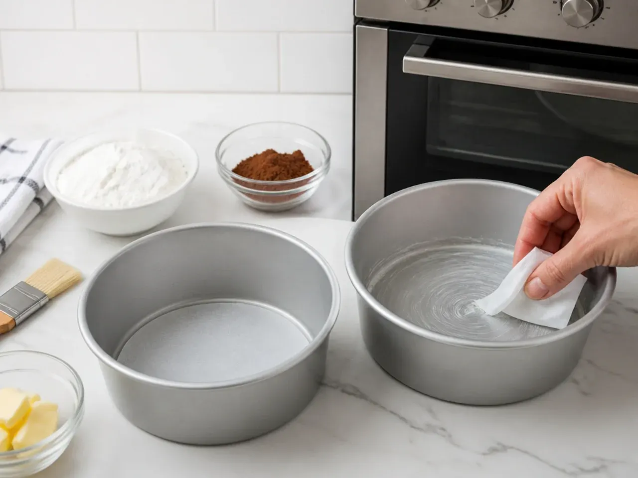 football birthday cake — step 1: prep the tins and oven
