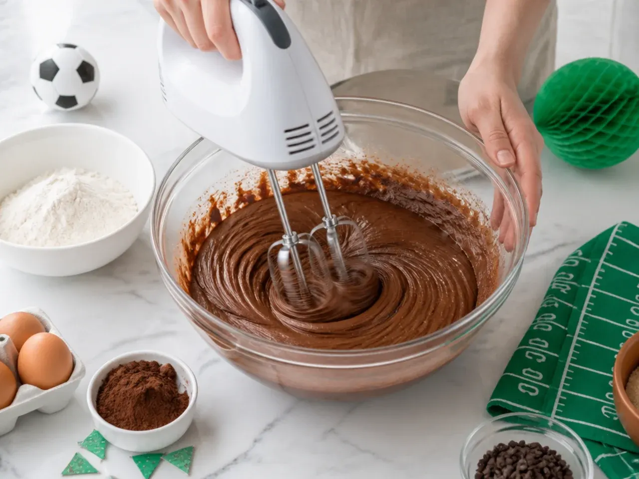 football birthday cake — step 2: mix the batter