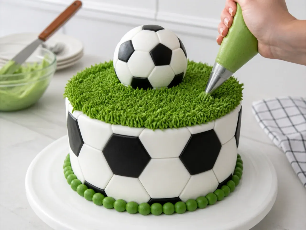 football birthday cake — step 7: decorate your chosen design