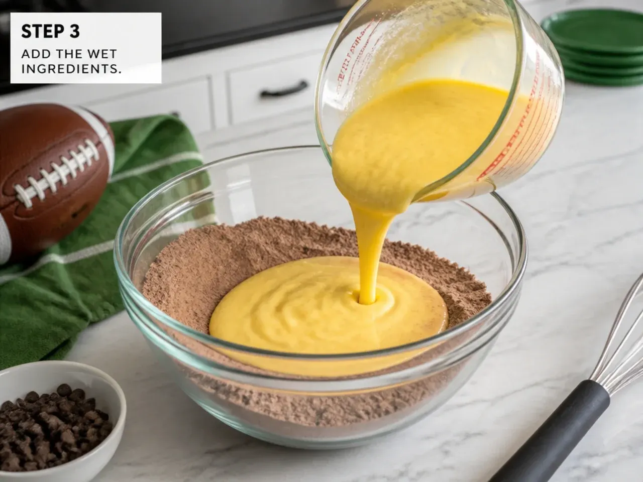 football cake designs — step 3: add the wet ingredients