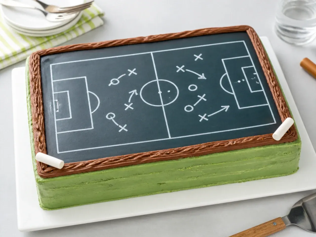 Rustic chalkboard tactics-board football cake design