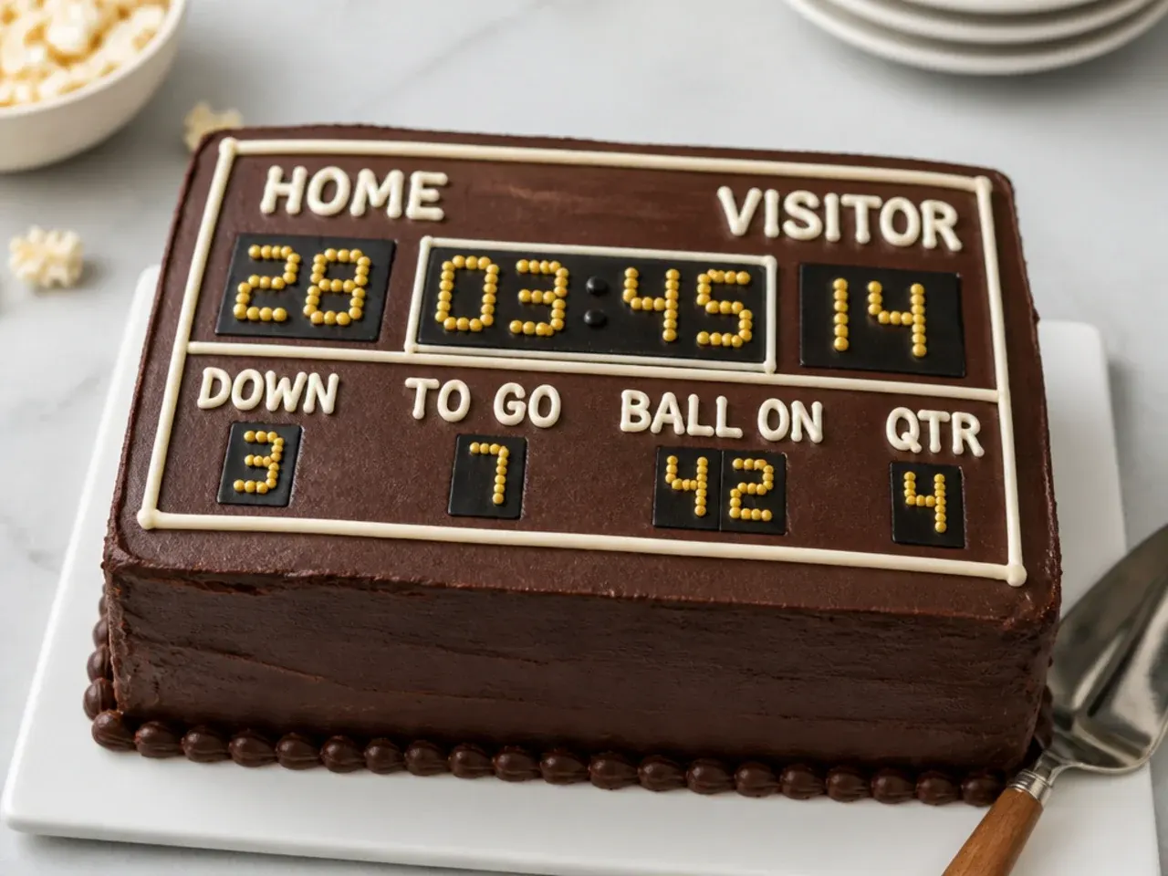 Vintage scoreboard football cake design with piped score