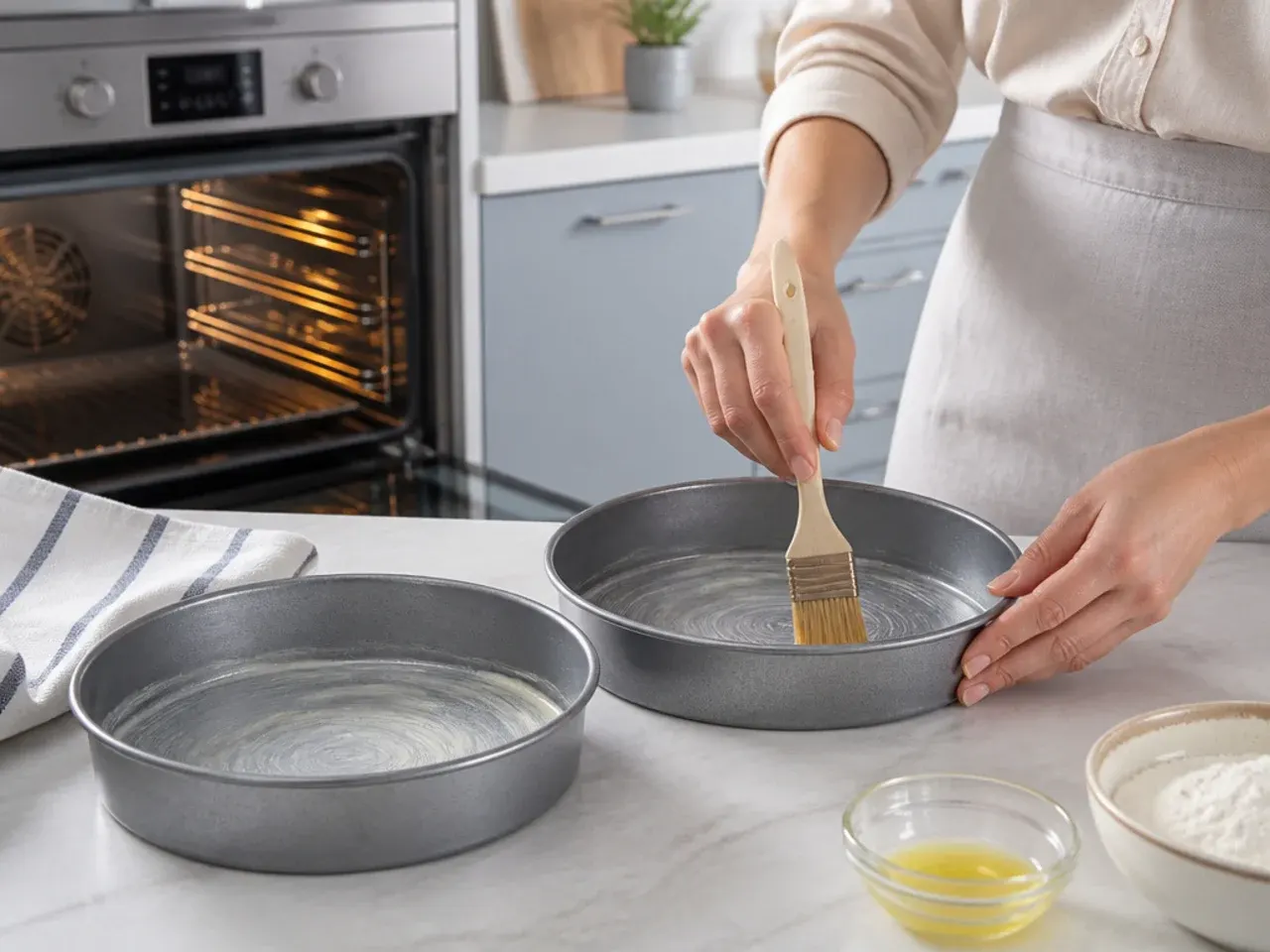 football cake for boys — step 1: prep the tins and oven