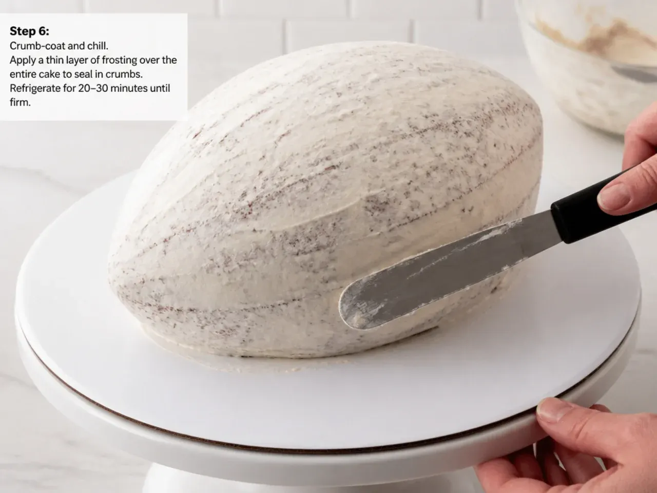football cake for boys — step 6: crumb-coat and chill